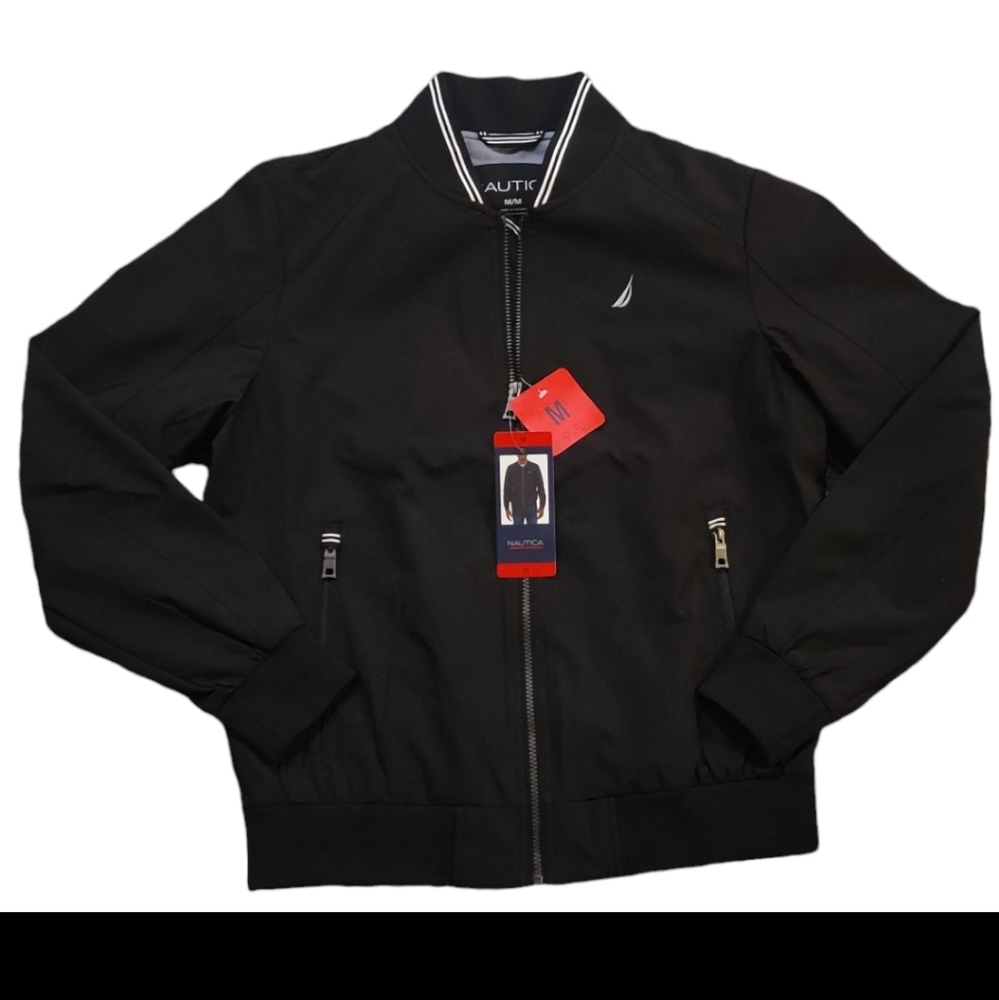 Nautica Men's Water Resistant Long Sleeve Zip Up Knit Mesh Collar